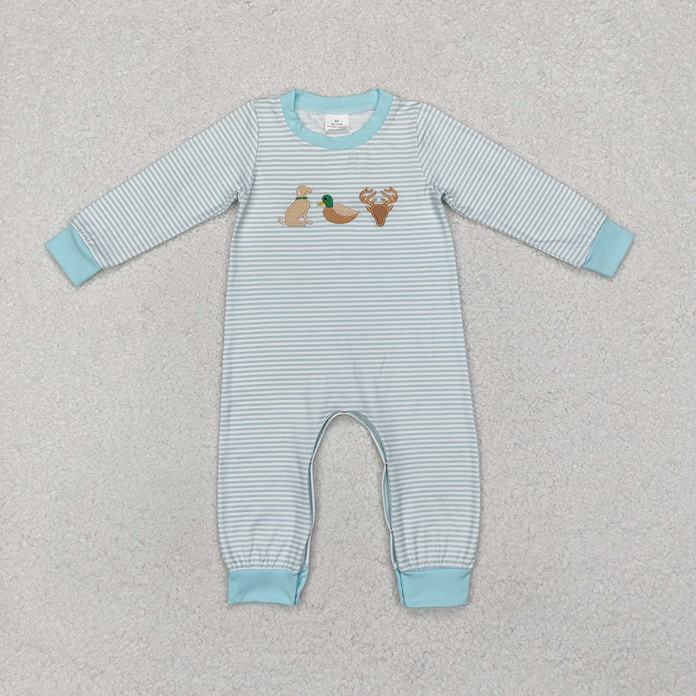Sibling Baby Infant Boys Embroidery Hunting Long Sleeve Rompers