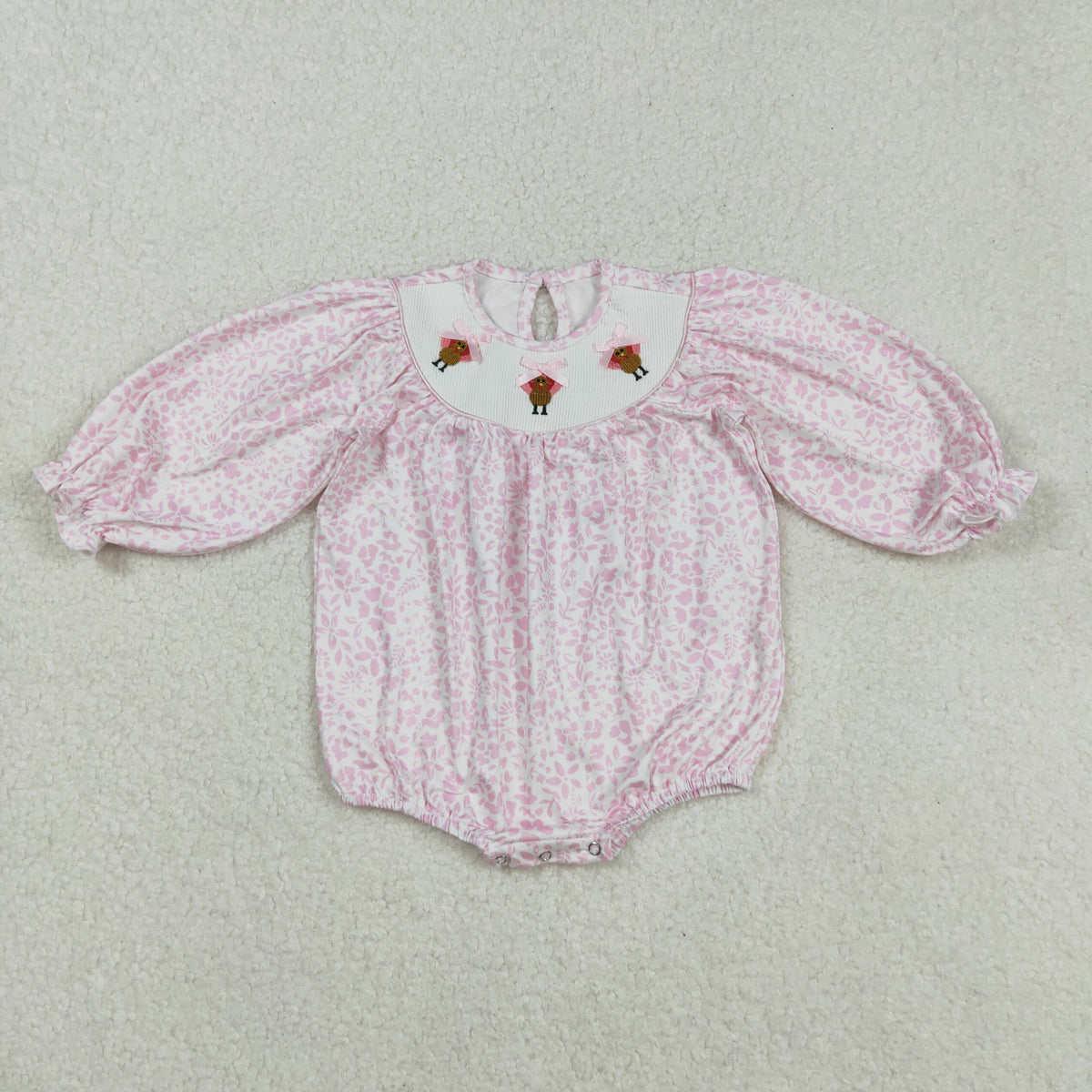Sibling Smocked Baby Girls Thanksgiving Turkey Bows Ruffle Rompers Dresses