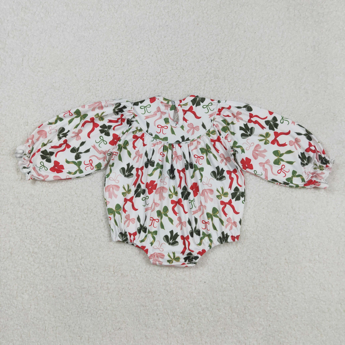 Smocked Embroidery Sibling Baby Girls Green Red Bows Christmas Knee Length Dresses