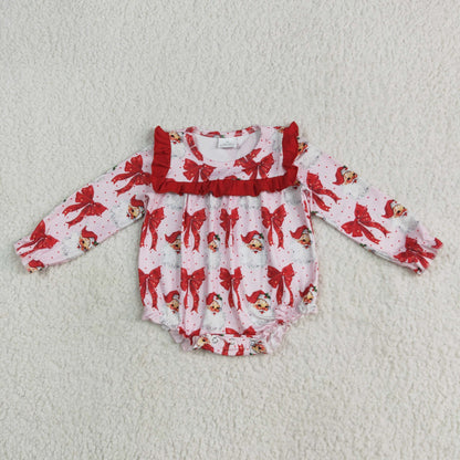 Sibling Family Mama and Girls Christmas Bows Santa Ruffle Fur Sleeve Pajamas Clothes Set Dress Rompers