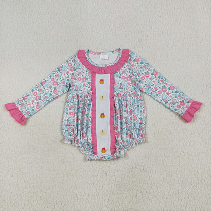 Sibling Embroidery Baby Girls Floral Turkey Pumpkins Rompers Dresses Sets