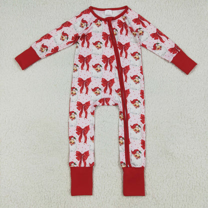Sibling Family Mama and Girls Christmas Bows Santa Ruffle Fur Sleeve Pajamas Clothes Set Dress Rompers