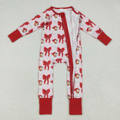 Sibling Family Mama and Girls Christmas Bows Santa Ruffle Fur Sleeve Pajamas Clothes Set Dress Rompers
