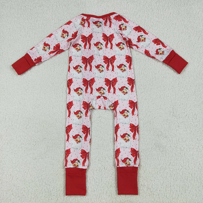 Sibling Baby Kids Holly Bows Santa Christmas Two Way Zip Convertible Rompers