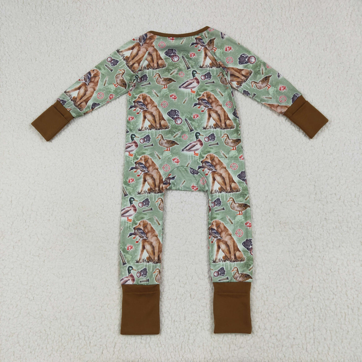 Sibling Baby Kids Ducks Camo Southern Hunting Two Way Zipper Convertible Rompers