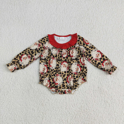 Sibling Baby Girls Christmas Leopard Santa Rompers Dresses Outfits