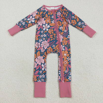 Sibling Baby Girls Colorful Flowers Bows Two Way Zip Convertible Rompers