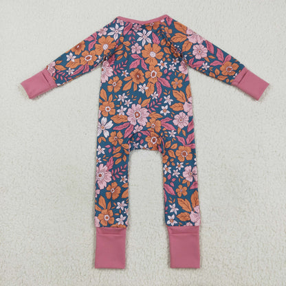 Sibling Baby Girls Colorful Flowers Bows Two Way Zip Convertible Rompers