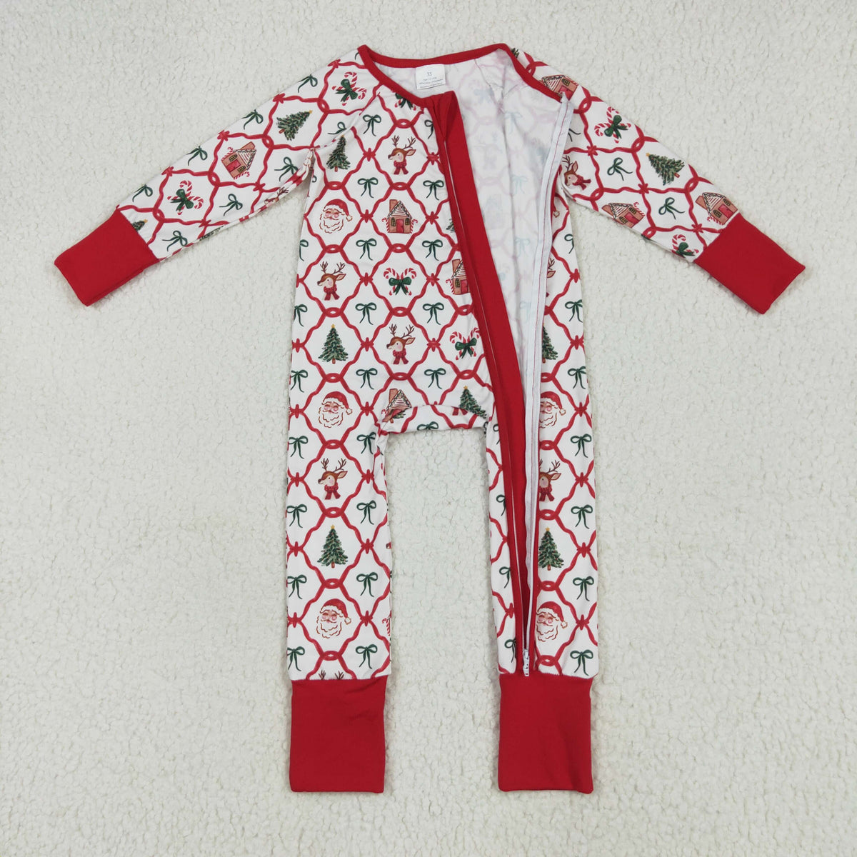 Family Sibling Baby Kids Christmas Red Bows Santa Trees Checked Clothing Clothes