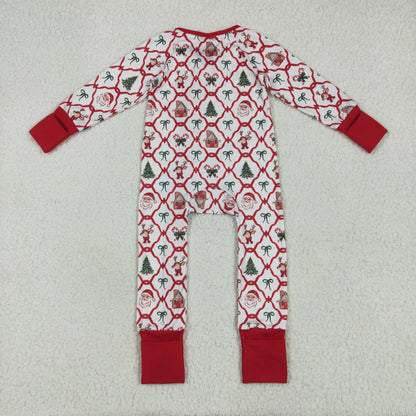 Family Sibling Baby Kids Christmas Red Bows Santa Trees Checked Clothes Sets Rompers Blanked