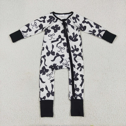 Sibling Baby Kids Black Bows Checked Pajamas Sets Zipper Footie Rompers Blankets