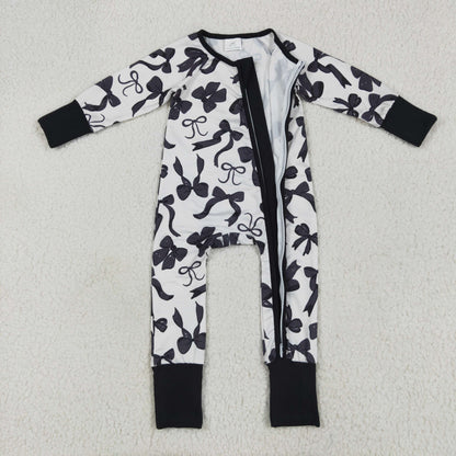 Sibling Baby Kids Black Bows Checked Pajamas Sets Zipper Footie Rompers Blankets