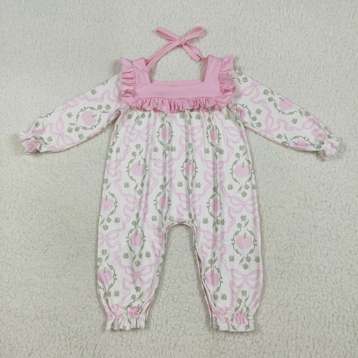 Sibling Baby Girls Pumpkins Bows Rompers Outfits Sets