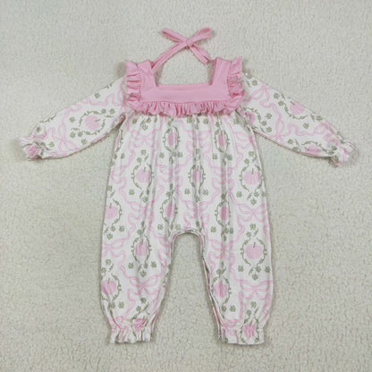 Sibling Baby Girls Pumpkins Bows Rompers Outfits Sets