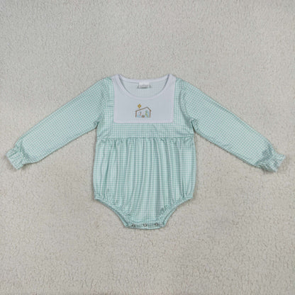 Sibling Baby Girls Blue Christmas Nativity Jesus Rompers Outfits Sets