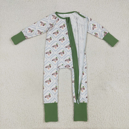 Sibling Baby Kids Ducks Camo Southern Hunting Two Way Zipper Convertible Rompers