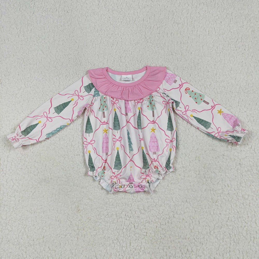 Sibling Baby Girls Christmas Trees Bows Rompers Dresses Outfits