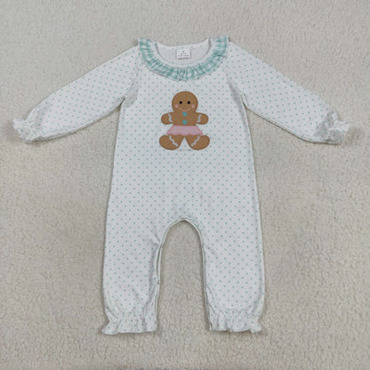 Sibling Baby Girls Embroidery Gingerbread Christmas Knee Length Dress Footie Rompers Clothes Sets