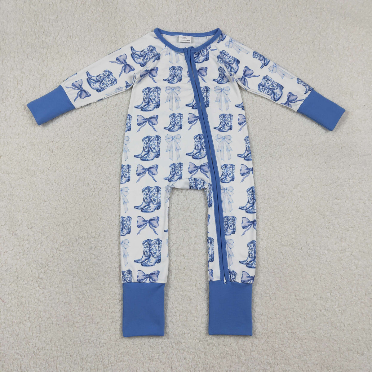 Sibling Baby Boys Girls Western Boots Cows Two Way Zip Convertible Rompers