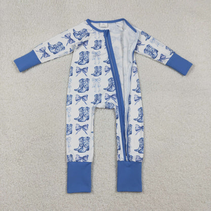 Sibling Baby Boys Girls Western Boots Cows Two Way Zip Convertible Rompers