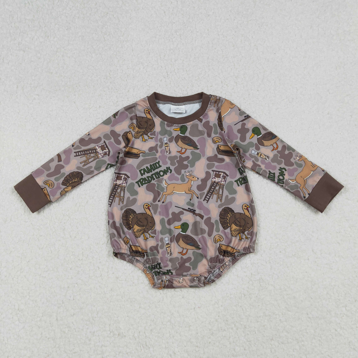 Sibling Baby Boys Brown Camo Turkey Pumpkins Thanksgiving Hunting Rompers