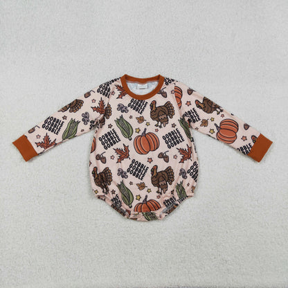 Sibling Baby Boys Brown Camo Turkey Pumpkins Thanksgiving Hunting Rompers