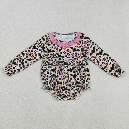 Sibling Baby Girls Bats Leopard Halloween Ruffle Knee Length Dresses Romper