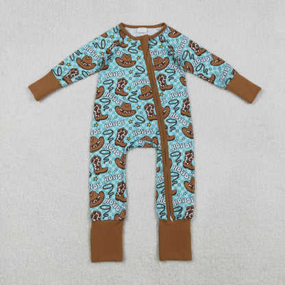 Sibling Baby Boys Girls Hats Bows Western Pants Pajamas Sets Zipper Rompers