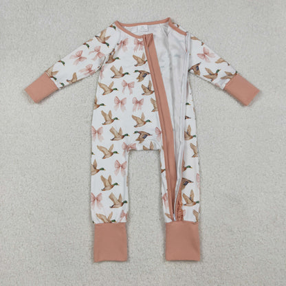 Sibling Baby Kids Ducks Camo Southern Hunting Two Way Zipper Convertible Rompers