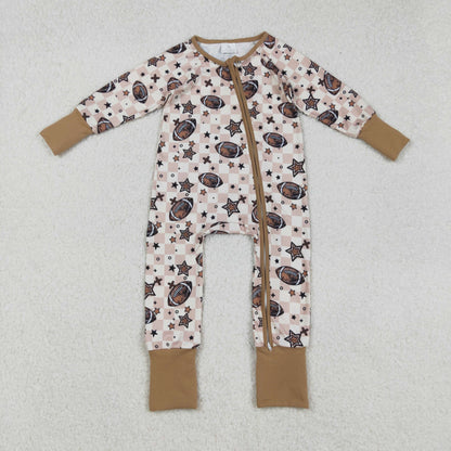 Sibling Baby Boys Girls Khaki Checked Footballs Pullovers Pockets Pants Team Clothes Sets Zipper Footie Rompers