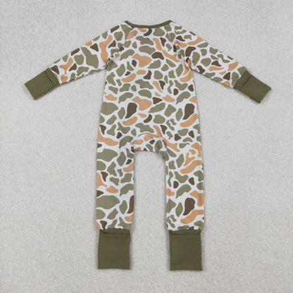 Sibling Baby Kids Ducks Camo Southern Hunting Two Way Zipper Convertible Rompers
