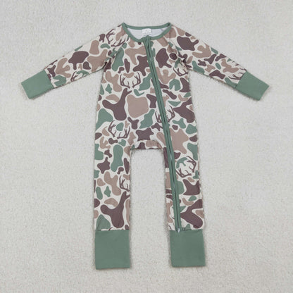 Sibling Baby Kids Ducks Camo Southern Hunting Two Way Zipper Convertible Rompers