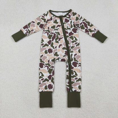 Sibling Baby Kids Ducks Camo Southern Hunting Two Way Zipper Convertible Rompers
