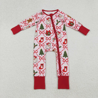 Sibling Baby Kids Holly Bows Santa Christmas Two Way Zip Convertible Rompers