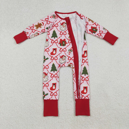 Sibling Baby Girls Long Sleeves Christmas Two Way Zip Convertible Rompers