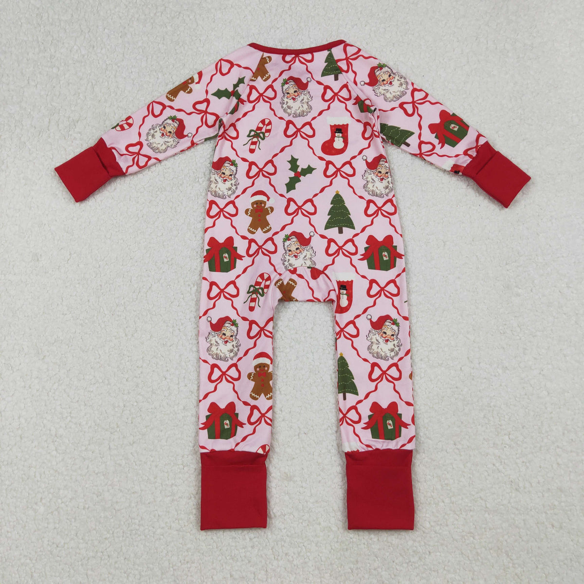 Sibling Baby Kids Holly Bows Santa Christmas Two Way Zip Convertible Rompers