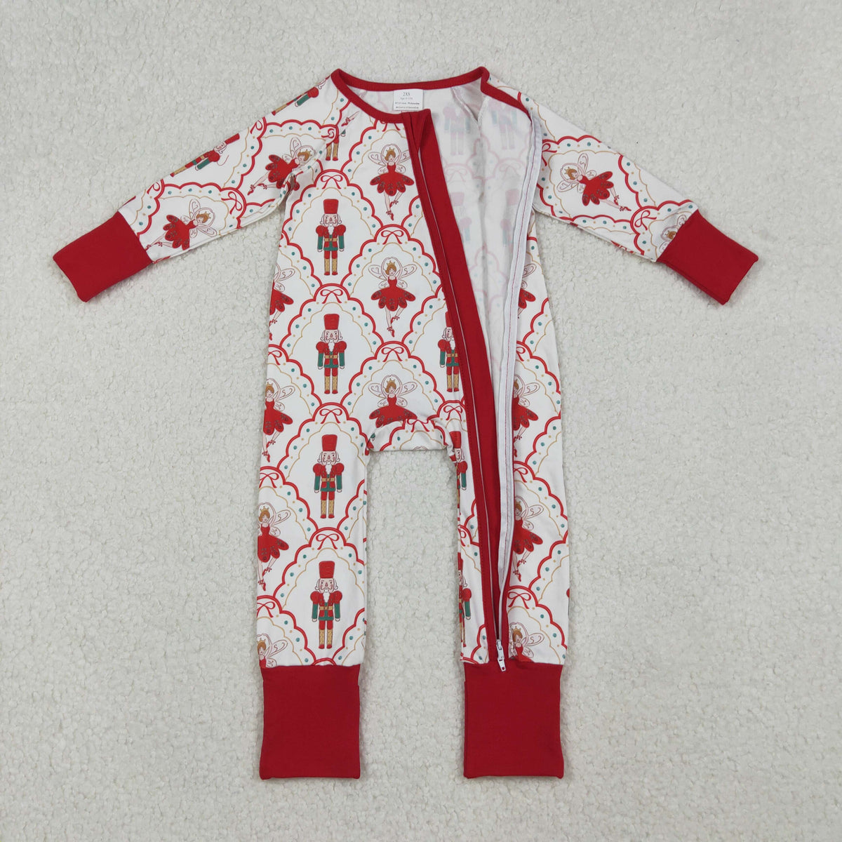 Sibling Baby Girls Long Sleeves Christmas Two Way Zip Convertible Rompers