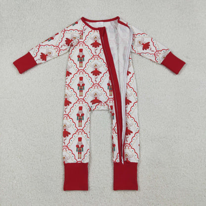 Sibling Baby Girls Long Sleeves Christmas Two Way Zip Convertible Rompers