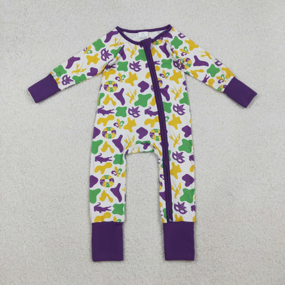 Sibling Baby Kids Mardigras Bows Camo Donuts Two Way Zip Convertible Rompers