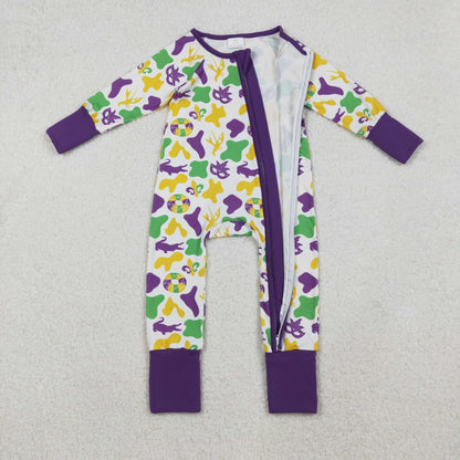 Sibling Baby Kids Mardigras Bows Camo Donuts Two Way Zip Convertible Rompers