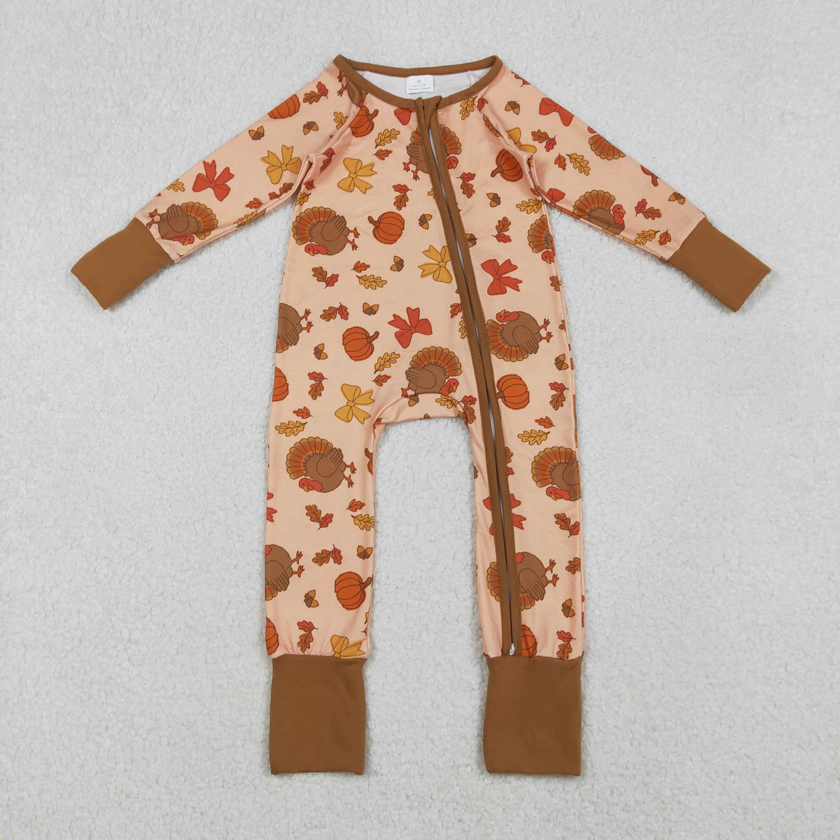 Sibling Baby Kids Turkey Pie Pumpkins Thanksgiving Two Way Zip Convertible Rompers