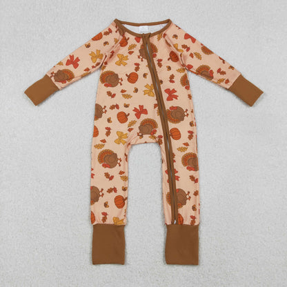 Sibling Baby Kids Turkey Pie Pumpkins Thanksgiving Two Way Zip Convertible Rompers