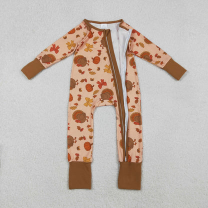 Sibling Baby Girls Turkey Pumpkins Top Pant Thanksgiving Pajamas Sets Zip Rompers