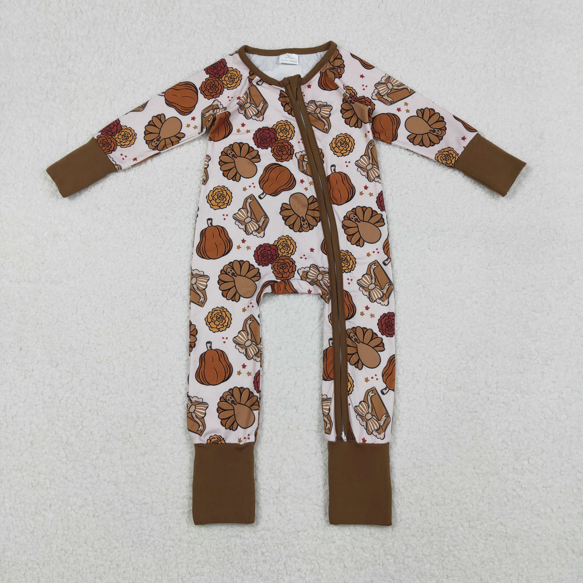 Sibling Baby Kids Turkey Pie Pumpkins Thanksgiving Two Way Zip Convertible Rompers