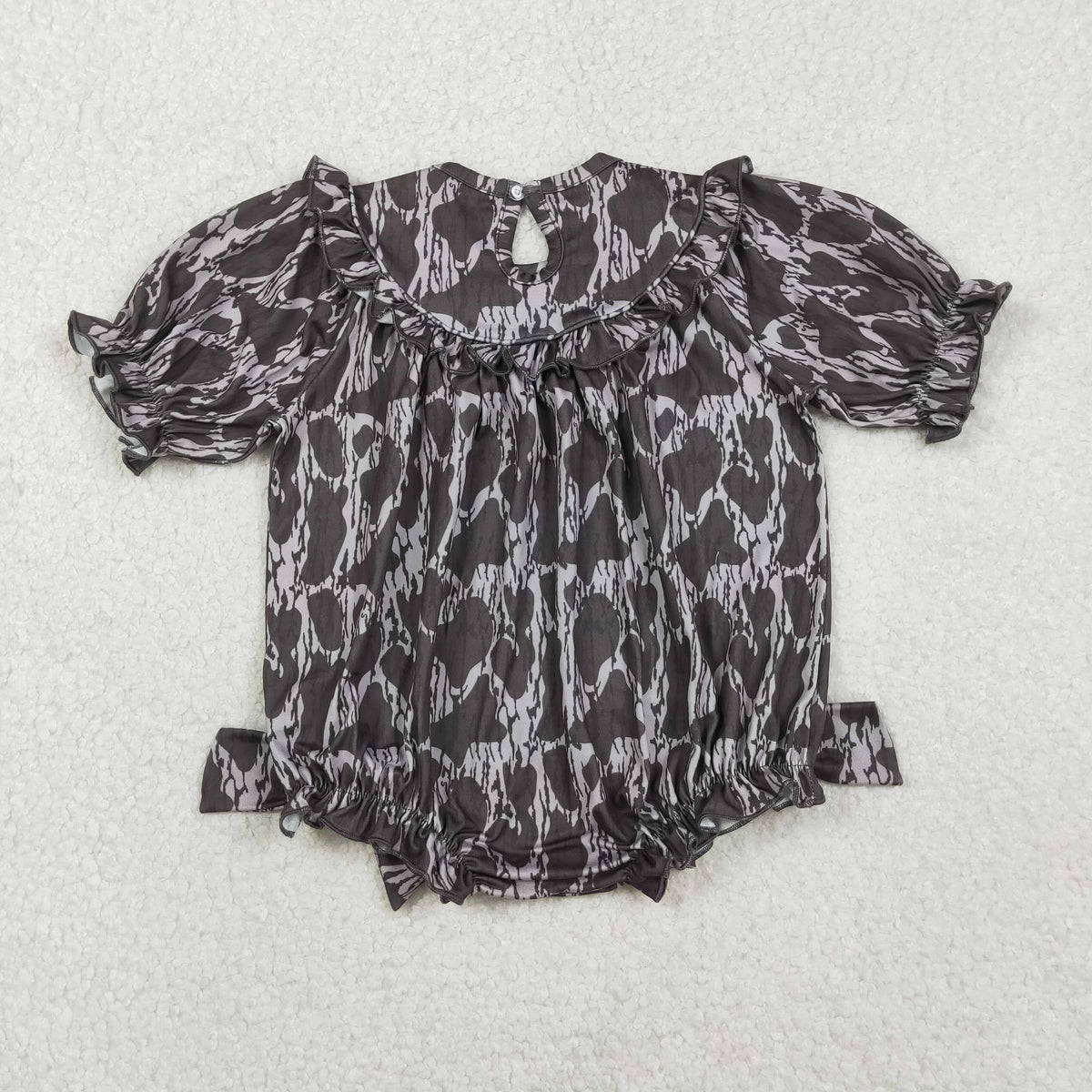 Sibling Baby Girls Smocked Mama's Bestie Camo Bows Ruffle Rompers