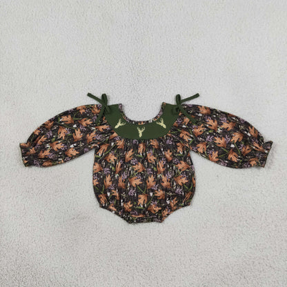 Sibling Baby Kids Embroidery Deer Leaves Camo Hunting Clothes Set Rompers