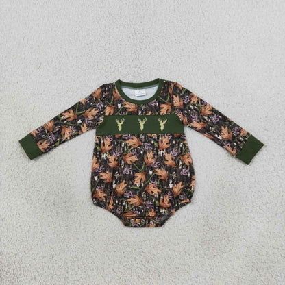 Sibling Baby Kids Embroidery Deer Leaves Camo Hunting Clothes Set Rompers