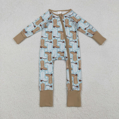 Sibling Baby Boys Girls Boots Stars Plaid Western Two Way Zip Convertible Rompers