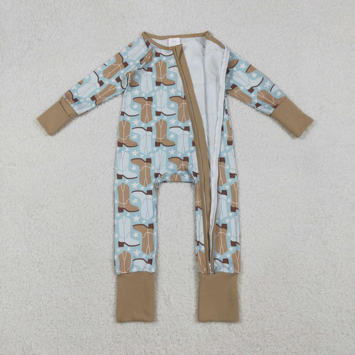 Sibling Baby Boys Girls Boots Stars Plaid Western Two Way Zip Convertible Rompers