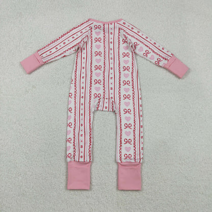 Sibling Baby Kids Colorful Hearts Bows XOXO Valentines Two Way Zip Convertible Rompers